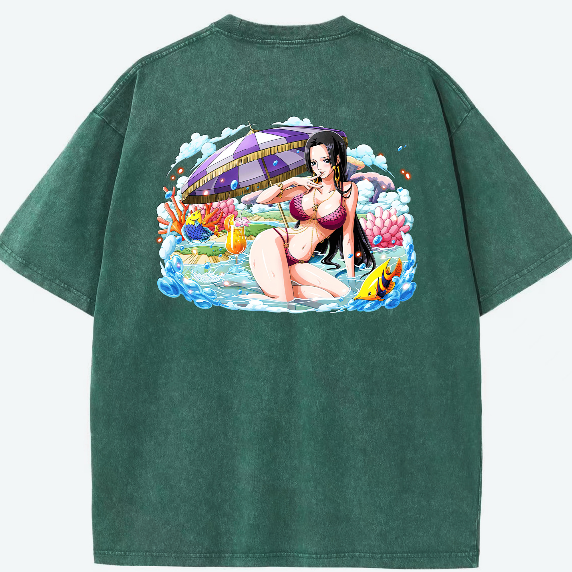 ワンピース ボア・ハンコック ONE PIECE Boa·Hancock 綿100% ヴィンテージ風 半袖Tシャツ（背面プリント）